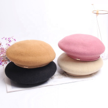 Hot Sale Fashion Ladies Autumn Winter Retro Beanie Caps PU Leather Adjustable Knitted French Beret Hat